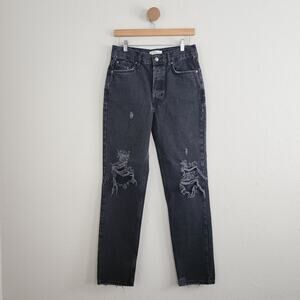 NEW Free People Lasso High Waisted Distressed Black Denim Baggy Jean
